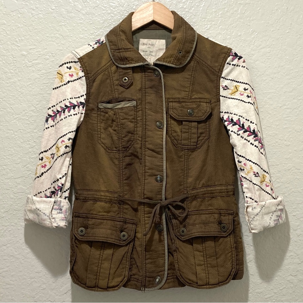 Free People 1970 Not Your Brothers Surplus Utility Jacket Linen Sleeve, size XS